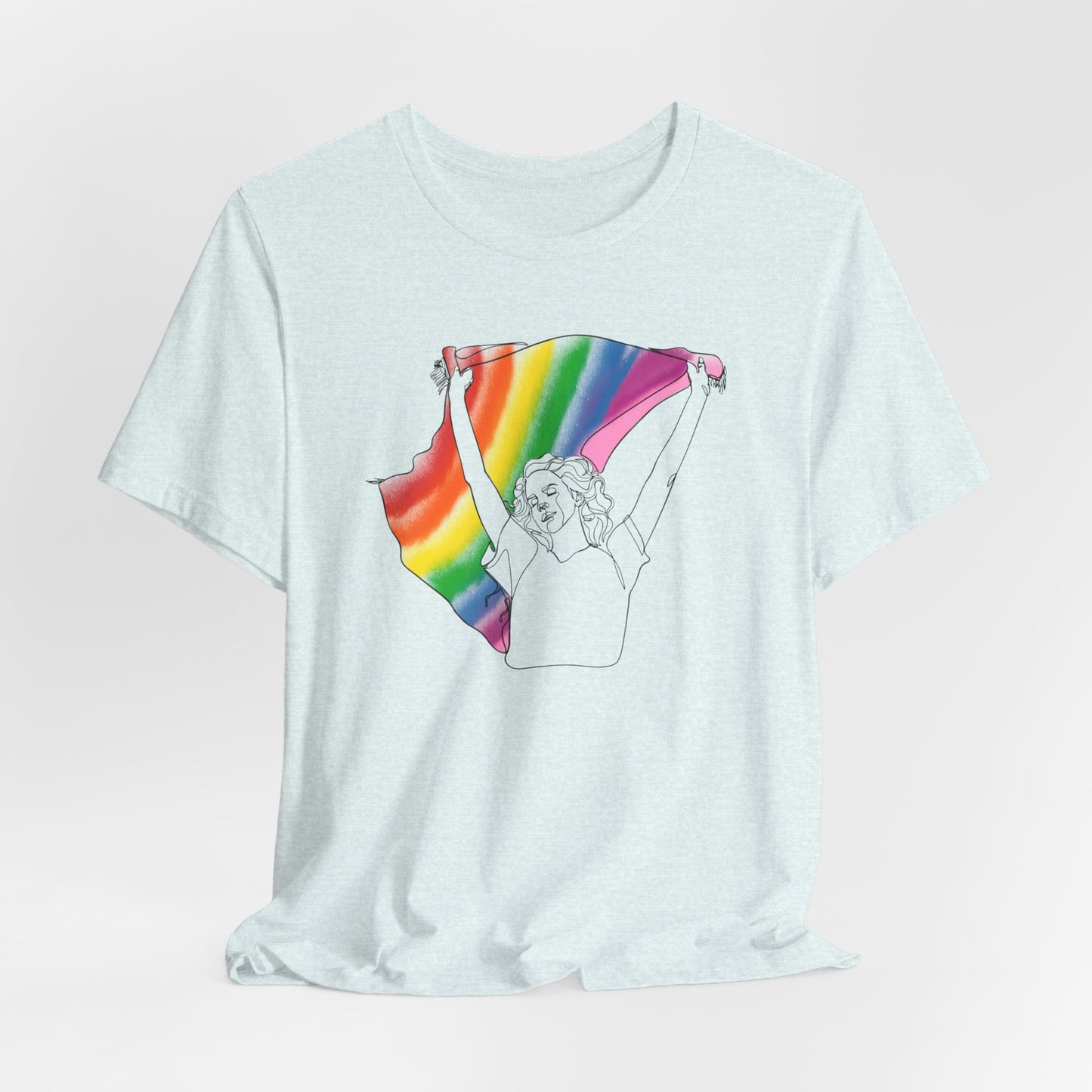 Pride Ride Flag Line Art Unisex Jersey Short Sleeve Tee