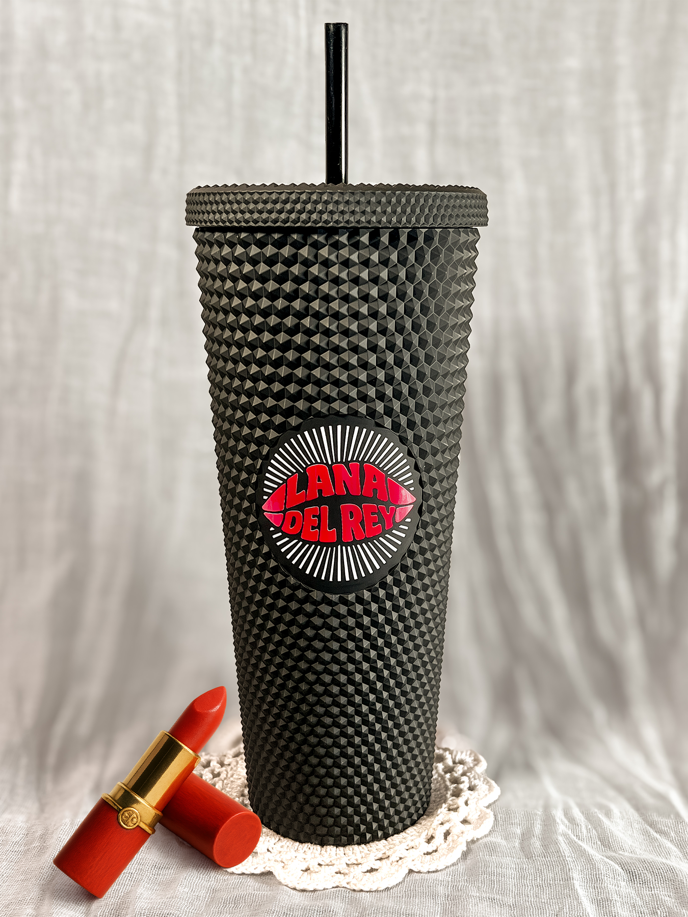Black Studded Lana Del Rey Kiss Tumbler (24 oz.)