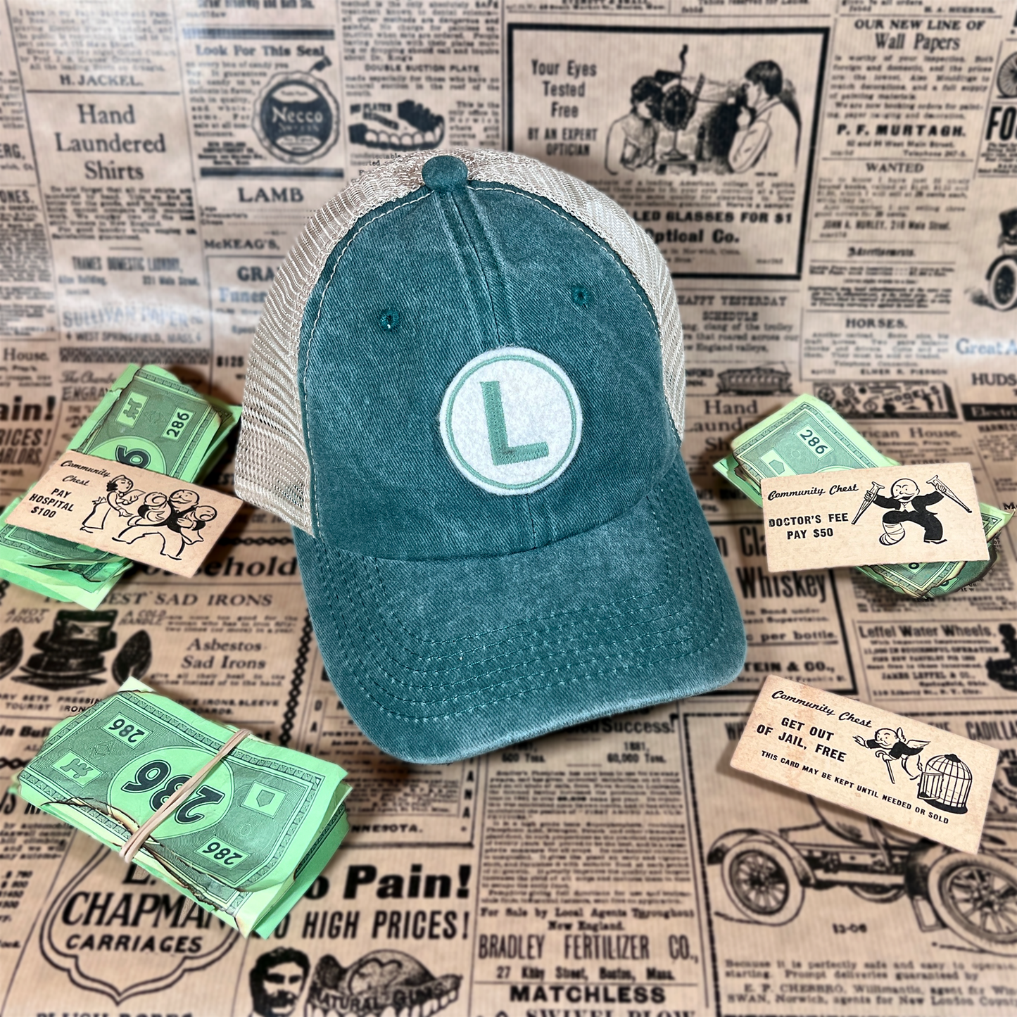 Luigi Distressed Green Trucker Hat