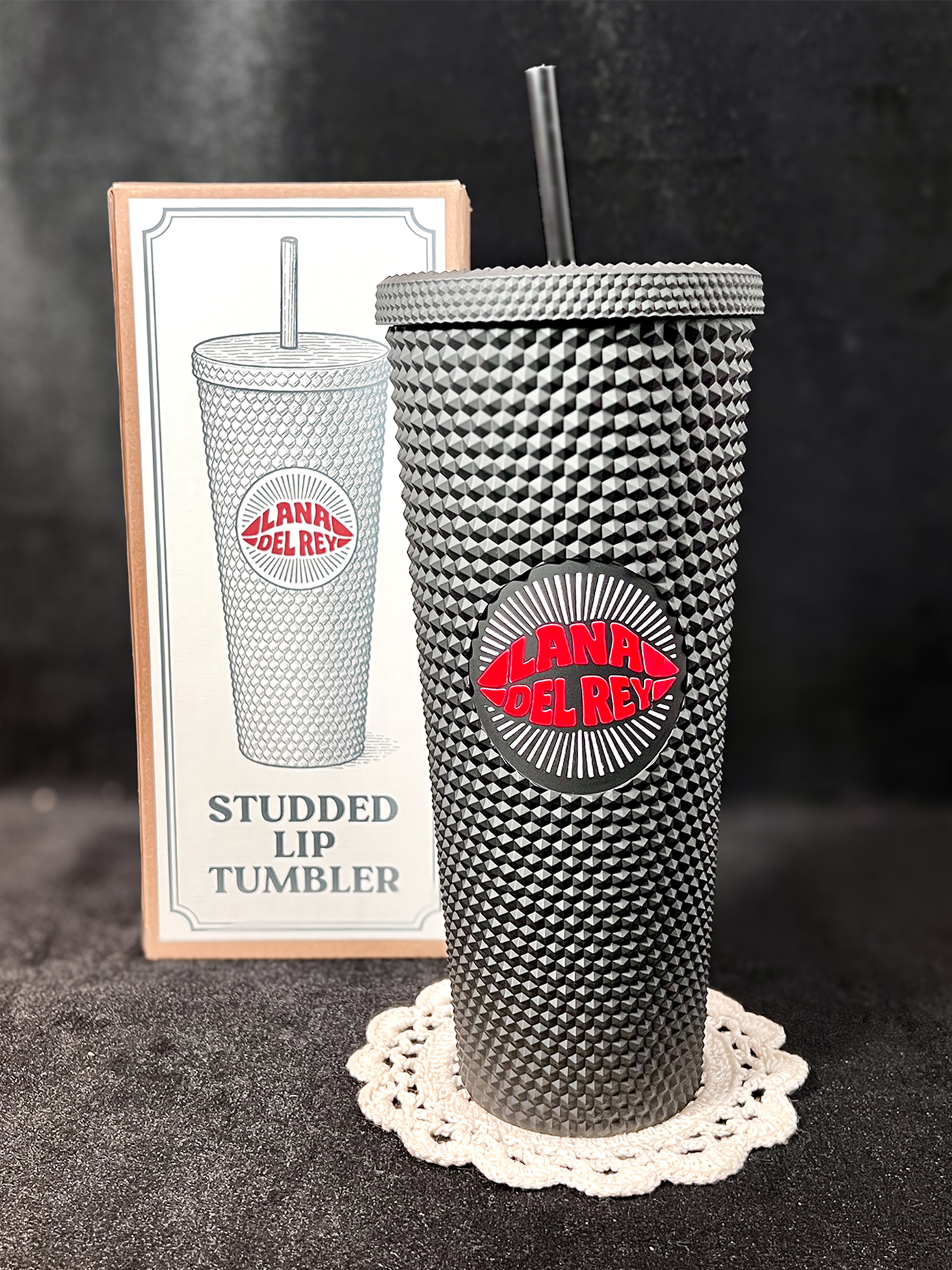 Black Studded Lana Del Rey Kiss Tumbler (24 oz.)