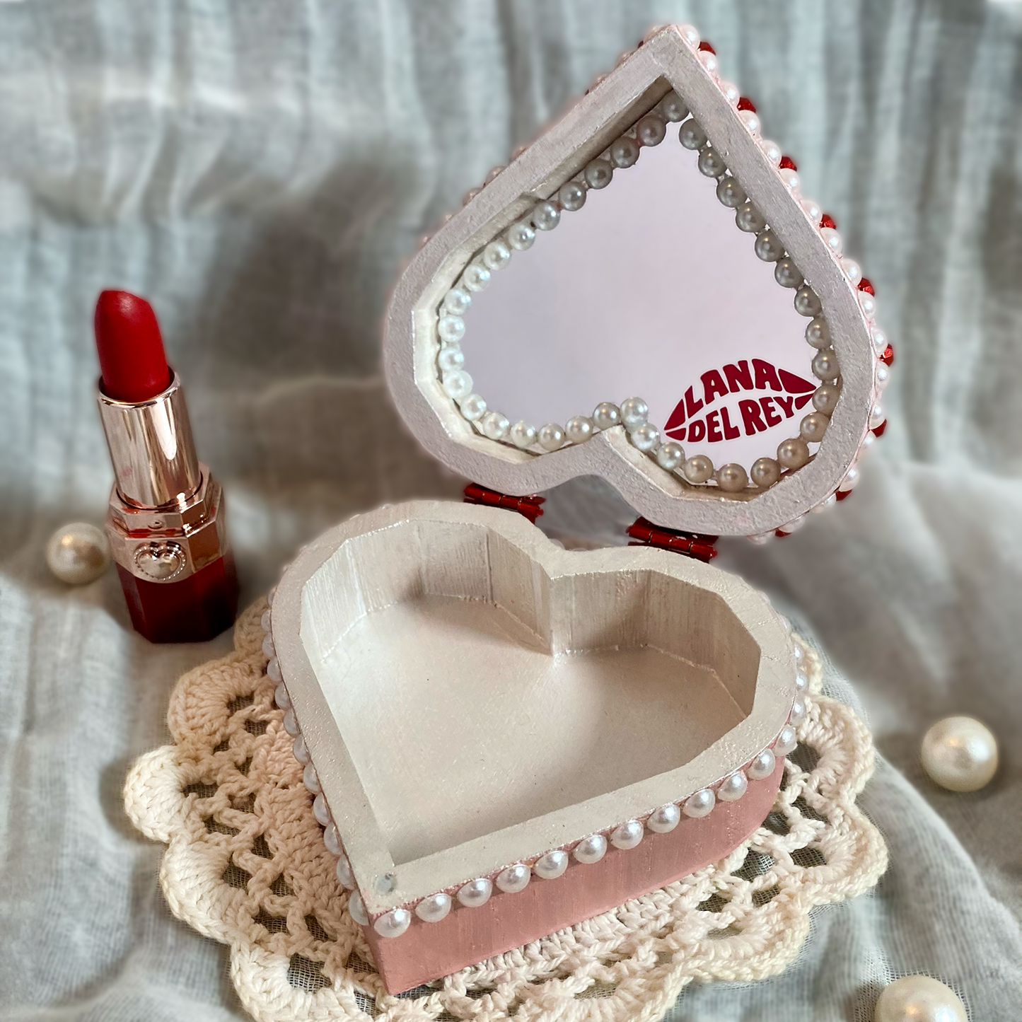 LDR Monogram Pink Heart Keepsake Box with Mirror