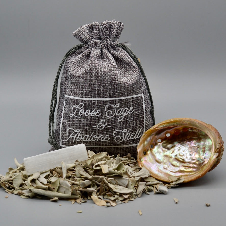 Loose White Sage and Red Abalone Shell