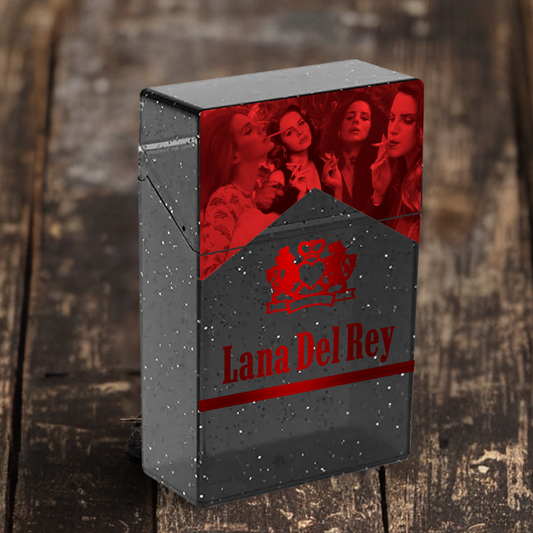 Lana Del Rey Cigarette Case - Metallic Red - Black Glitter Plastic - Marlboro-Inspired Logo and Collage