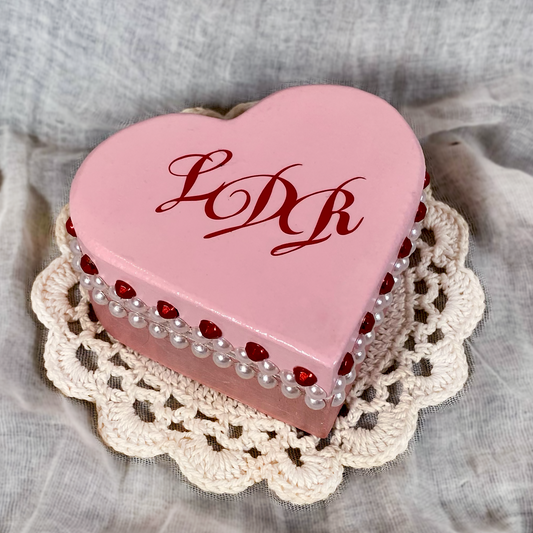 LDR Monogram Pink Heart Keepsake Box with Mirror