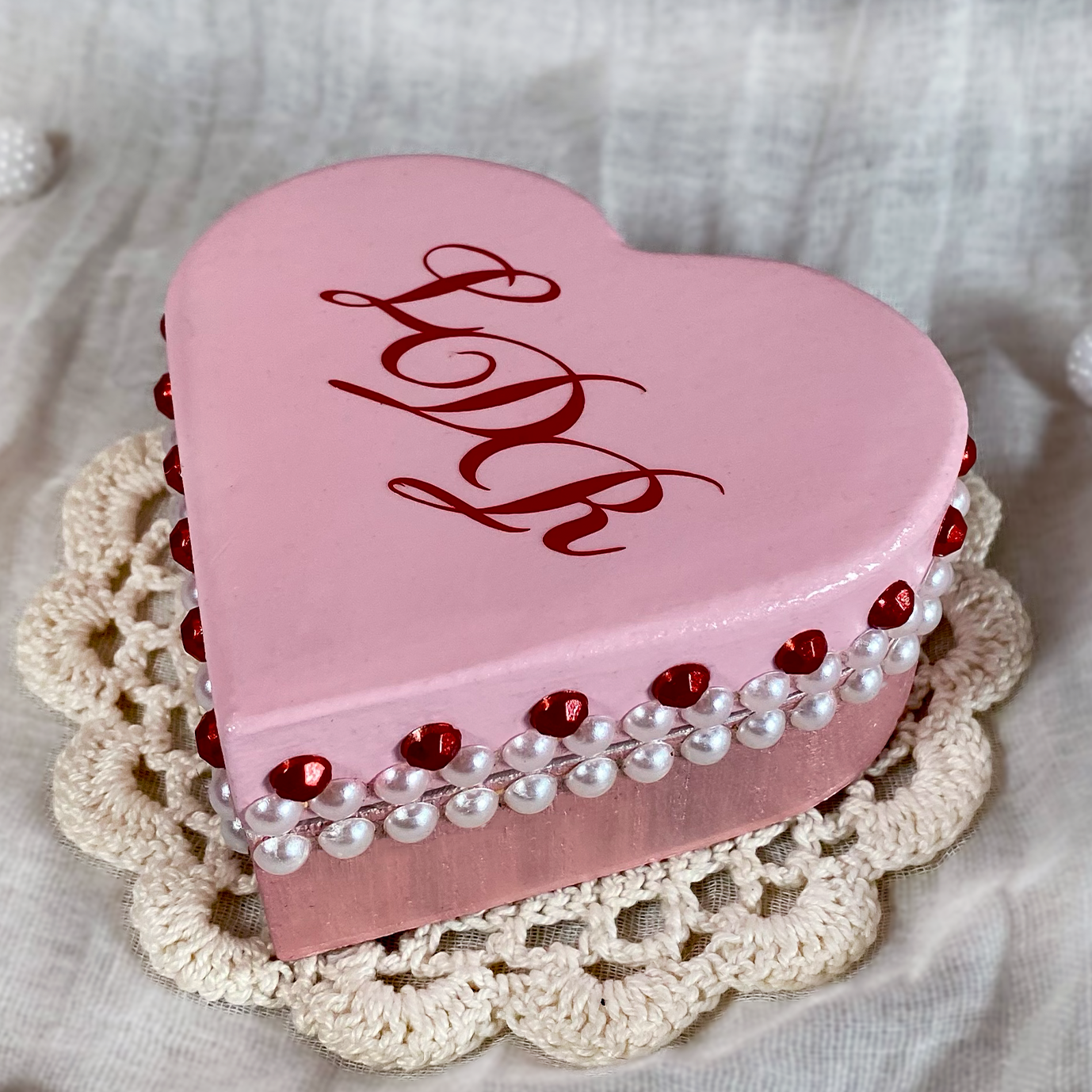 LDR Monogram Pink Heart Keepsake Box with Mirror