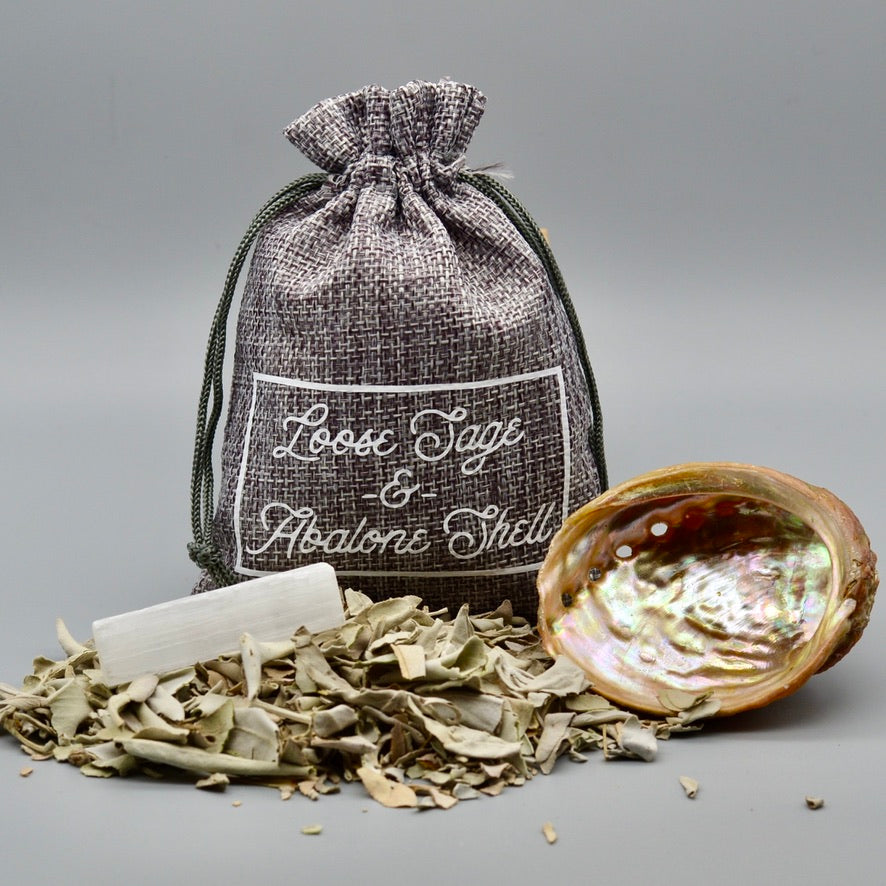 Loose White Sage and Red Abalone Shell
