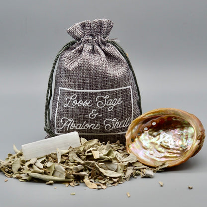 Loose White Sage and Red Abalone Shell