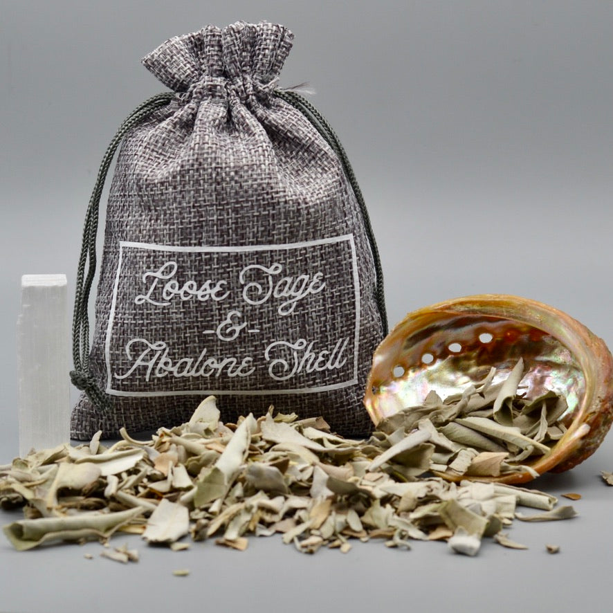 Loose White Sage and Red Abalone Shell
