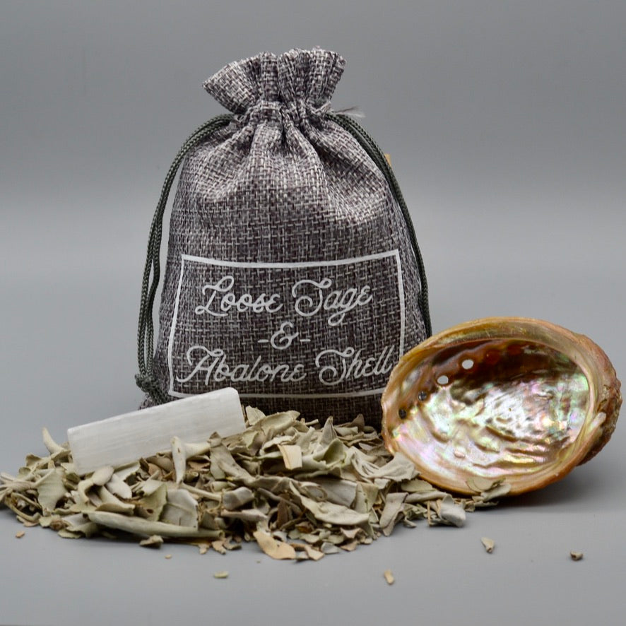 Loose White Sage and Red Abalone Shell