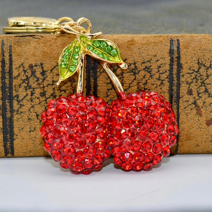 Rhinestone Cherry Keychain Charm