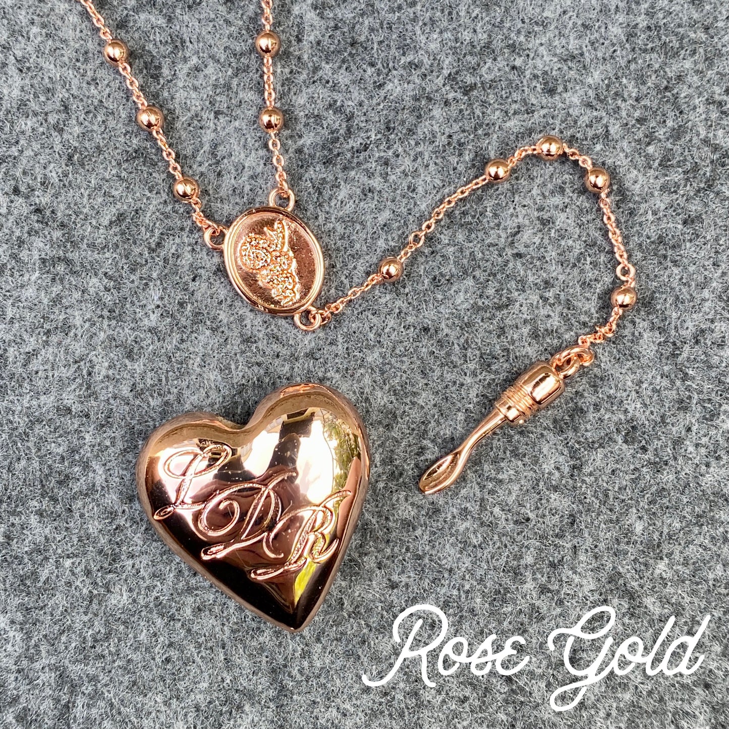 Copper/ Rose Gold Locket Rosary Replica LDR Necklace