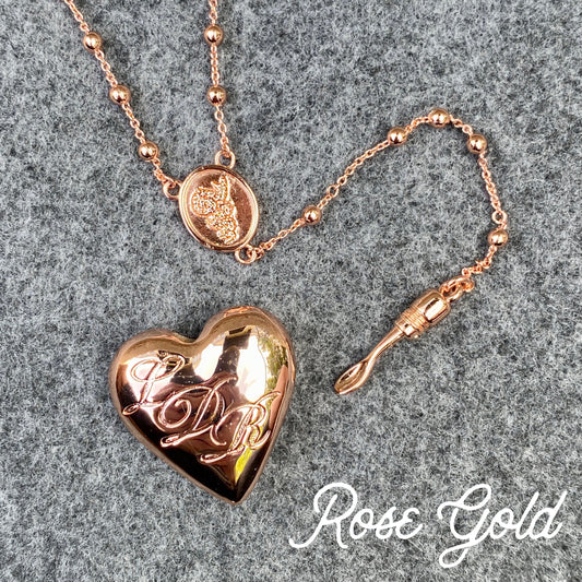Copper/ Rose Gold Locket Rosary Replica LDR Necklace